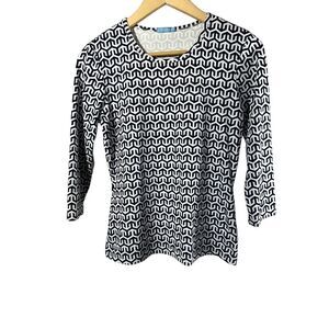 J. McLAUGHLIN Women's Geometric Print 3/4 Sleeve Blouse Blue/White Size Small